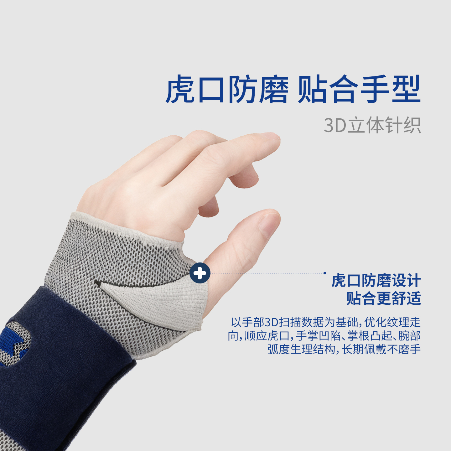舒赋ErgoFlow腕关节固定器3D立体针织虎口防磨图示