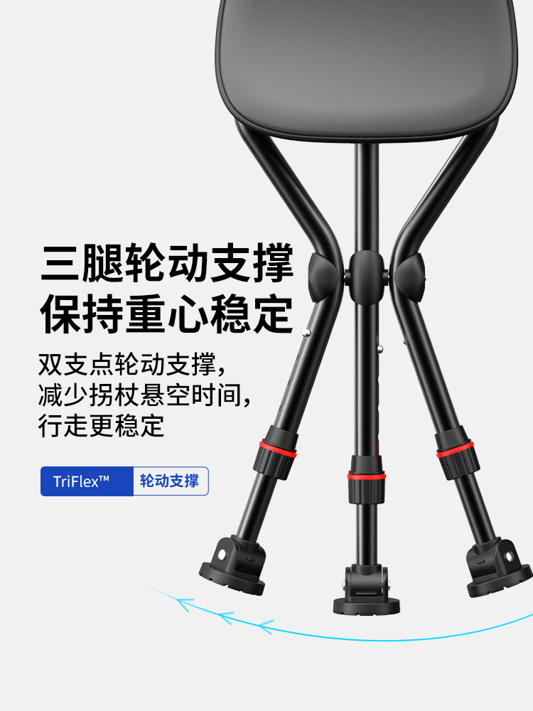 舒赋鼎立Pro三脚可调拐杖椅产品展示图4