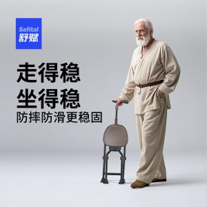 舒赋健康老人拐杖凳子老年手杖椅凳座椅轻便拐棍折叠防滑多功能助行器